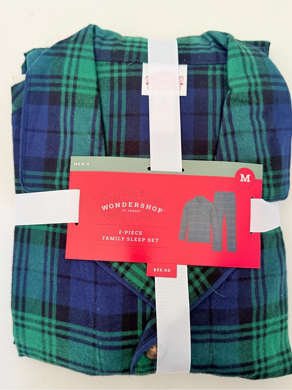 Wondershop Men’s M Navy Green Plaid Flannel 2-Piece Pajama Set NWT